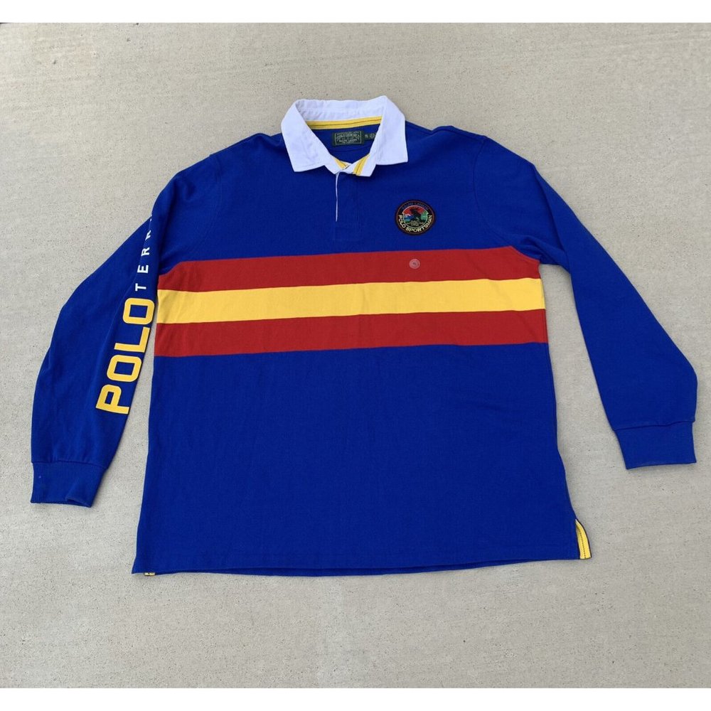 Polo Ralph Lauren Long Sleeve Sportsman Patch Rugby Shirt Colorblock 2XL $148